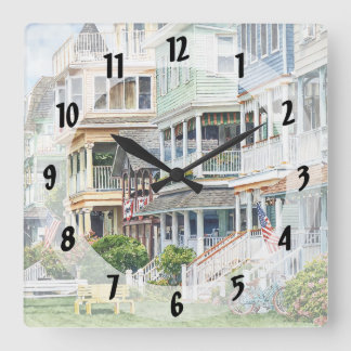 Ocean Grove NJ – Bicycles and Yellow Bench Square Wall Clock