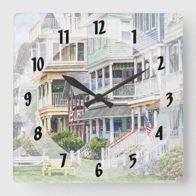 Ocean Grove NJ – Bicycles and Yellow Bench Square Wall Clock (Front)