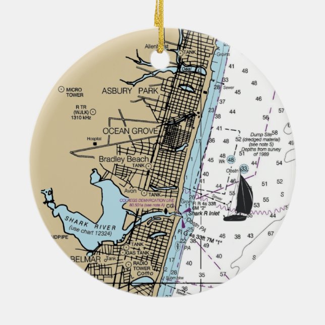 Ocean Grove NJ Chart Ceramic Ornament (Back)