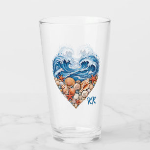 Ocean Heart Waves and Shells – Coastal Personalize Glass