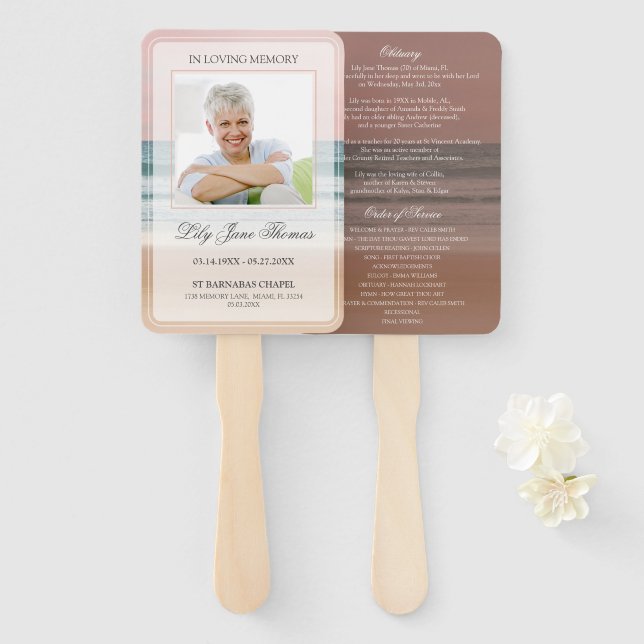 Ocean In Loving Memory Funeral Program Hand Fan (Front and Back)