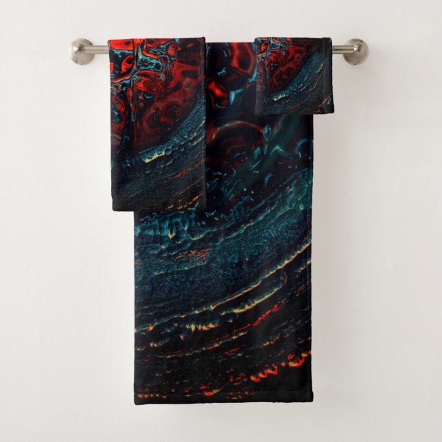 Ocean Inferno Red Glow Bath Towel Set (Insitu)