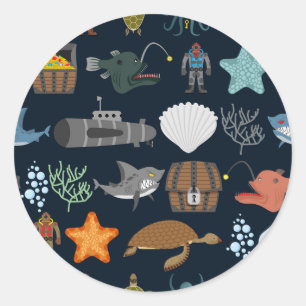 Ocean Inhabitants Pattern 1 Classic Round Sticker