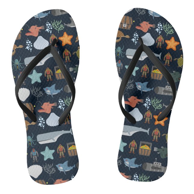 Ocean Inhabitants Pattern 1 Flip Flops (Footbed)