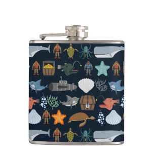 Ocean Inhabitants Pattern 1 Hip Flask