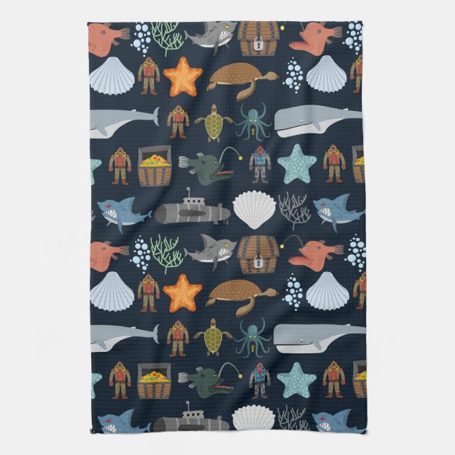 Ocean Inhabitants Pattern 1 Kitchen Towel (Vertical)