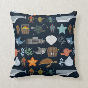 Ocean Inhabitants Pattern 1 Throw Pillow