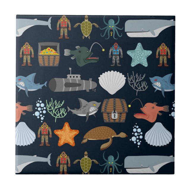 Ocean Inhabitants Pattern 1 Tile (Front)
