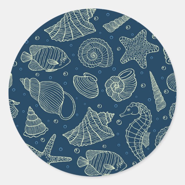 Ocean Inhabitants Pattern 2 Classic Round Sticker (Front)