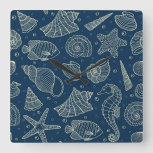 Ocean Inhabitants Pattern 2 Square Wall Clock