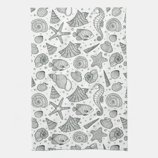 Ocean Inhabitants Pattern 3 Kitchen Towel (Vertical)