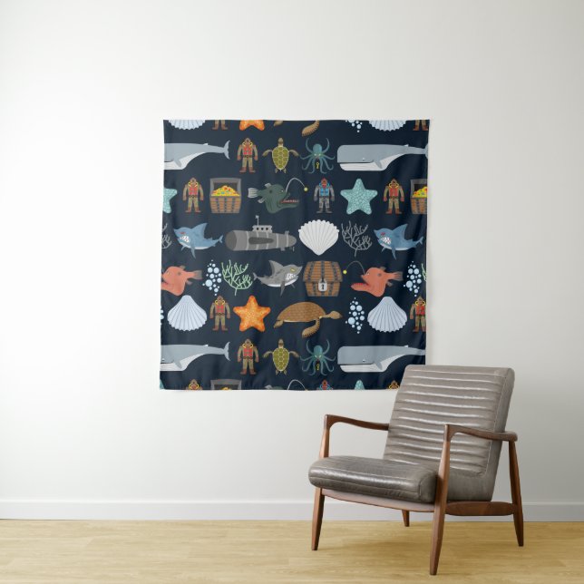 Ocean Inhabitants Pattern Tapestry (In Situ (Horizontal))