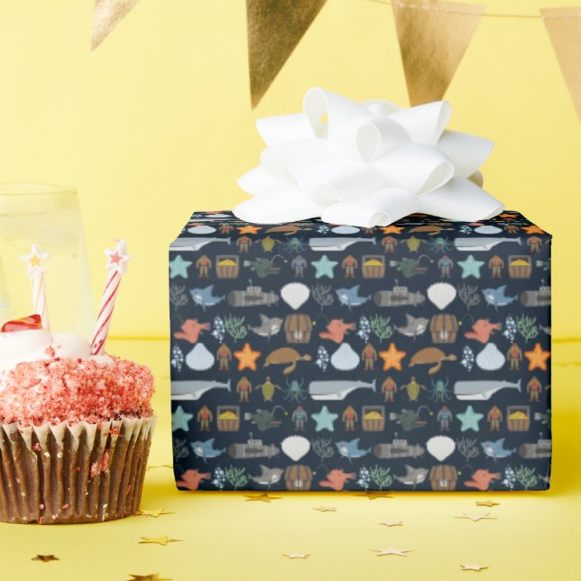 Ocean Inhabitants Pattern Wrapping Paper (Birthday Party)