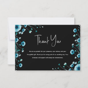 Ocean-Inspired Black and Blue Floral Wedding Thank You Card