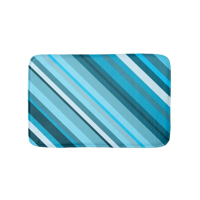 Ocean-Inspired Blue/Teal/Aqua Stripes Bath Mat (Front)
