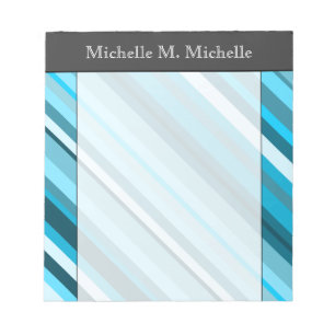 Ocean-Inspired Blue/Teal/Aqua Stripes; Custom Name Notepad