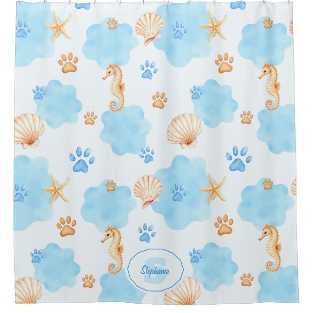 Ocean-Inspired Paw Print Pattern with Seahorses (Front)