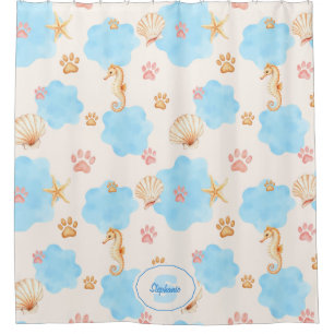 Ocean-Inspired Paw Print Pattern with Seahorses 2