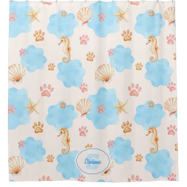 Ocean-Inspired Paw Print Pattern with Seahorses 2 (Front)