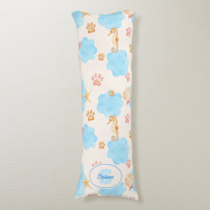 Ocean-Inspired Paw Print Pattern with Seahorses 2 Body Pillow
