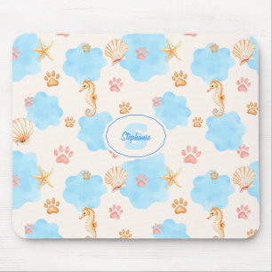 Ocean-Inspired Paw Print Pattern with Seahorses 2 Mouse Pad