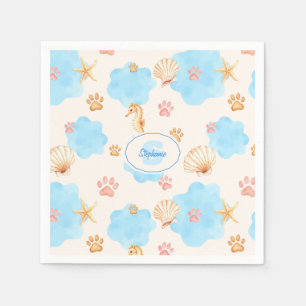 Ocean-Inspired Paw Print Pattern with Seahorses 2 Napkin