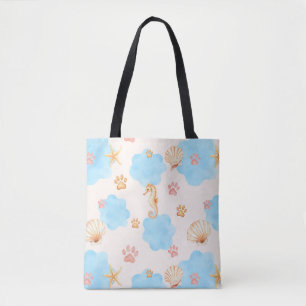 Ocean-Inspired Paw Print Pattern with Seahorses 2 Tote Bag