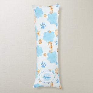 Ocean-Inspired Paw Print Pattern with Seahorses Body Pillow