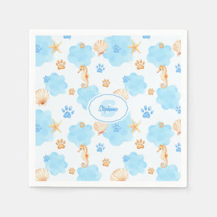 Ocean-Inspired Paw Print Pattern with Seahorses Napkin