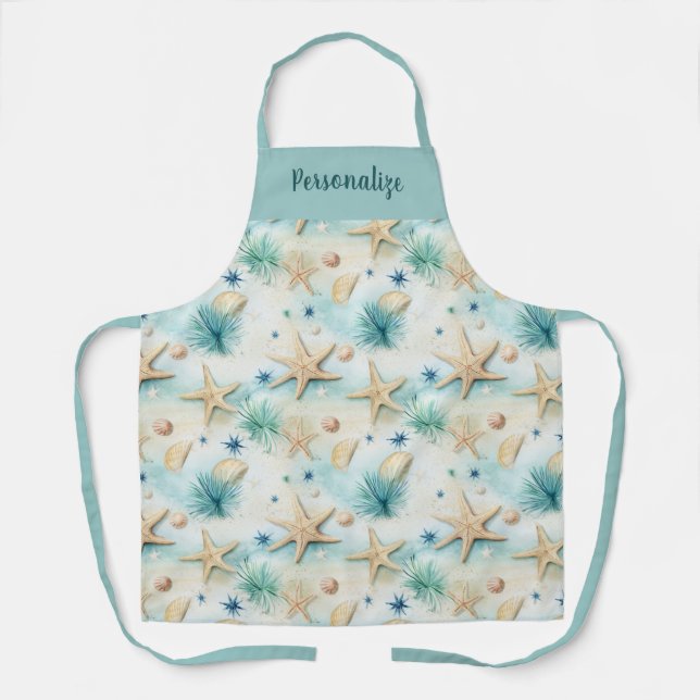 Ocean-Inspired Starfish & Seashells Beach Theme Apron (Front)