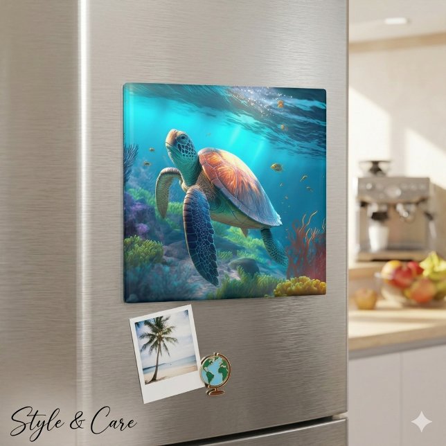 Ocean Inspired Turtle Illustration Decorative Magnet (Ocean Inspired Turtle Illustration Decorative Magnet)