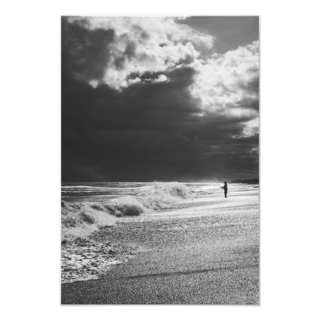 Ocean Isle North Carolina Fisherman Black & White Photo Print (Front)
