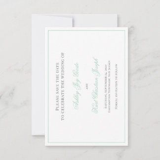 Ocean Jade, mint green classic save the date card