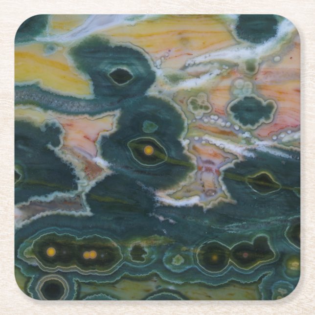 Ocean Jasper Slab Square Paper Coaster (Front)
