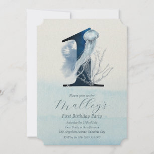 Ocean Jellyfish Age Numéro Un 1 Invitation d'anniv