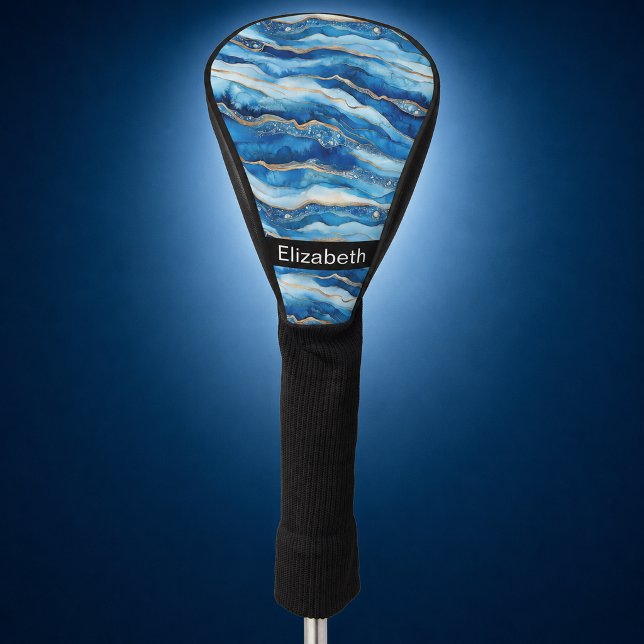 Ocean Jewelled Agate Personalized Golf Head Cover (ocean agate patterned personalized golf club cover for women)