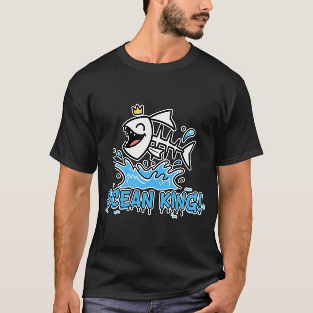 Ocean King Funny Fish Skeleton Cartoon T-Shirt (Front)
