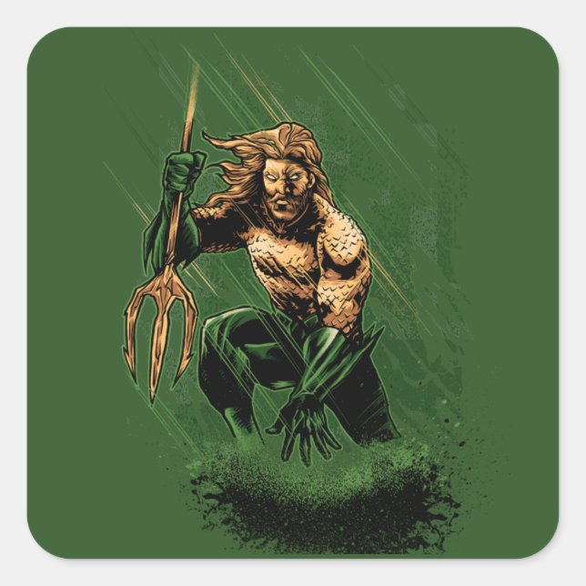 Ocean King Trident Warrior Dynamic Comic Art Square Sticker (Front)