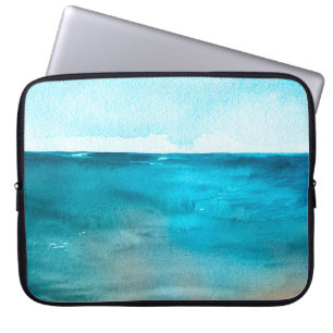 Ocean landscape. Beautiful watercolor hand paintin Laptop Sleeve