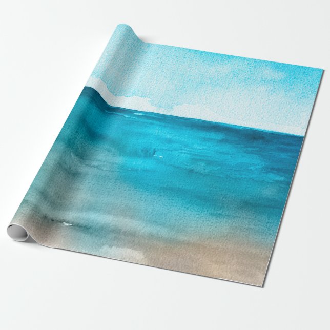 Ocean landscape. Beautiful watercolor hand paintin Wrapping Paper (Unrolled)