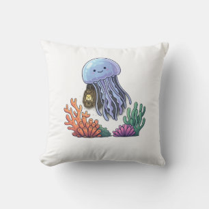 Ocean Lantern Jellyfish Throw Pillow
