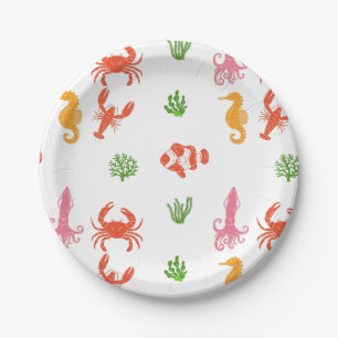 Ocean Life, Lobster, Crab, Octopus Paper Plate