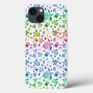 Ocean Life Watercolor Pattern in Rainbow Gradient iPhone 13 Case