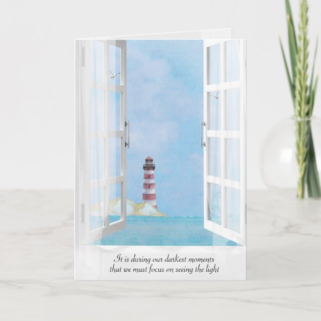 ocean lighthouse in window sympathy card (Front)