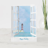 Ocean Lighthouse in window watercolor