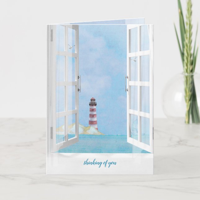 Ocean lighthouse in window watercolor card (Front)