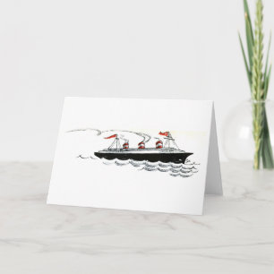 Ocean Liner at Sea Line Drawing Card