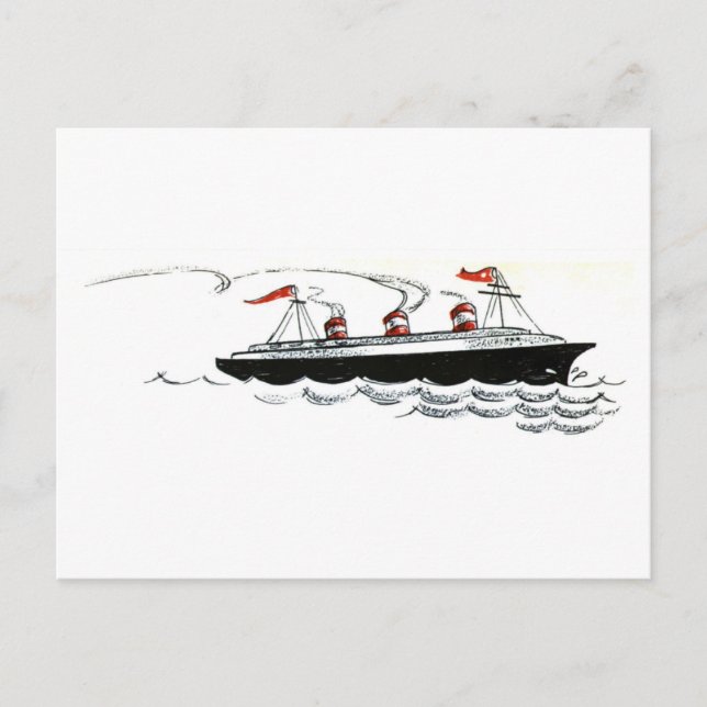 Ocean Liner at Sea Line Drawing Postcard (Front)
