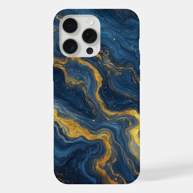 Ocean Luxe Marble Flow ✨ Blue & Gold Abstract  iPhone Case (Back)