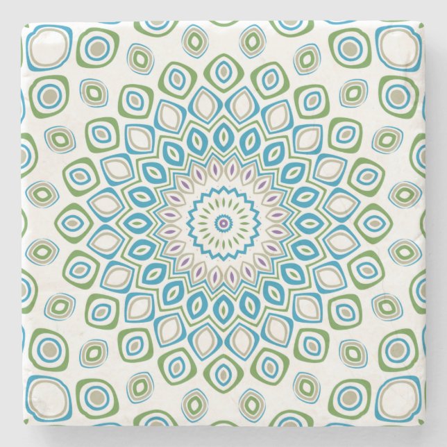 Ocean Mandala in Blue and Grey and White Stone Coaster (Front)